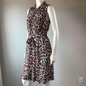 Tahari cheetah leopard print belted dress, black , white , red, women’s 12